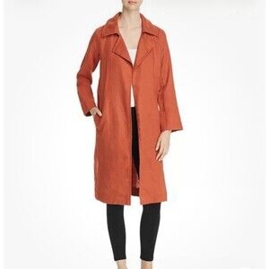 NWT Eileen Fisher Linen Open Front Trench Coat Womens M Lagenlook Minimalist